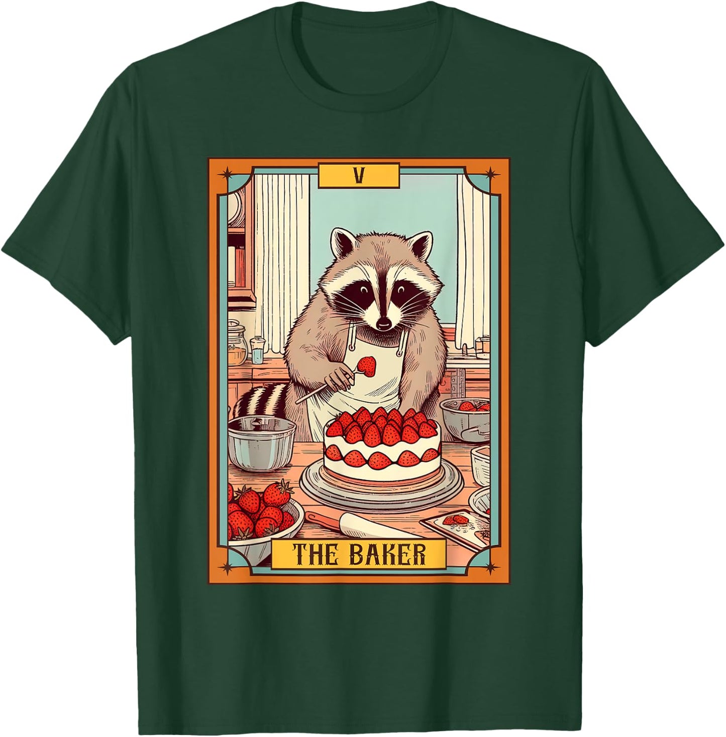 Baker Baking Lover Racoon making Cake The Baker Tarot Card T-Shirt - T-Shirt | Forest
