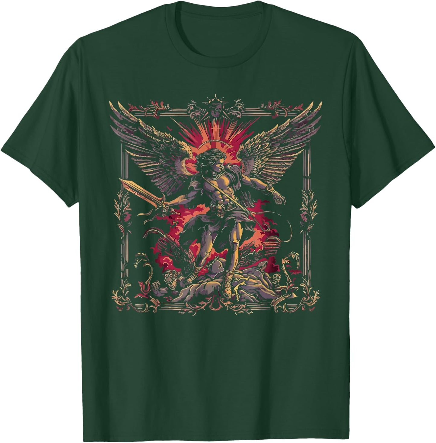 Archangel Catholic Religion Christianity Guardian Angel - Archangel MiZa Apparel - - Religious Theme - Black - Small - Short Sleeve T-Shirt - T-Shirt | Forest