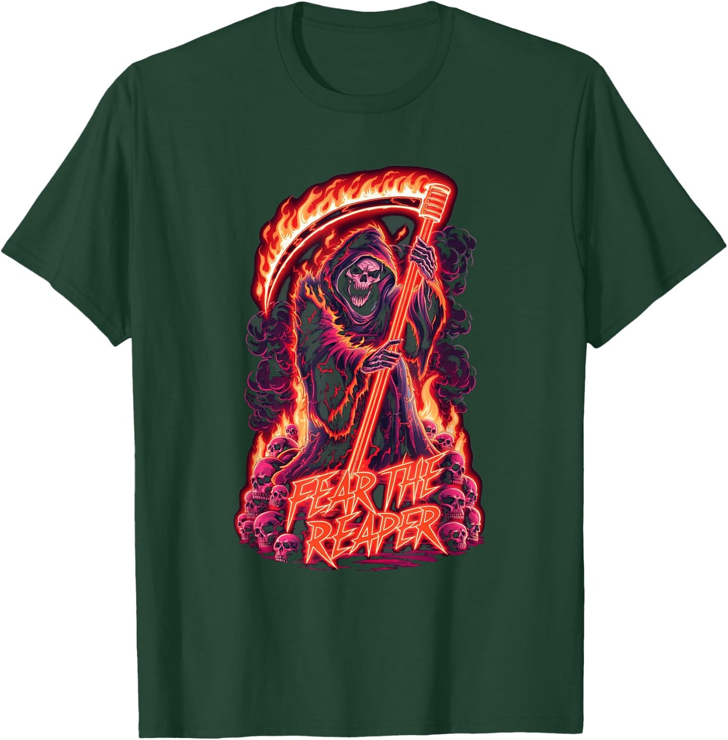 Fear The Reaper - Flaming Grim Reaper Goth T-Shirt - T-Shirt | Forest