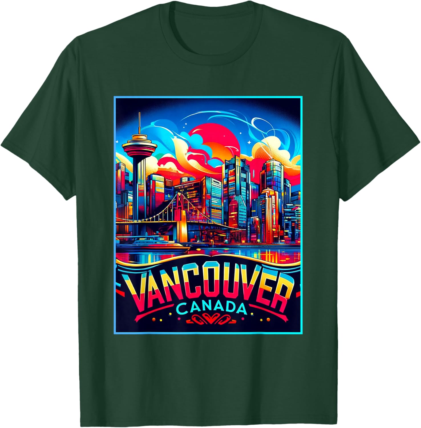 Vancouver Canada Shirt Family Trip 80s Retro City Skyline T-Shirt - T-Shirt | Forest
