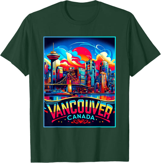 Vancouver Canada Shirt Family Trip 80s Retro City Skyline T-Shirt - T-Shirt | Forest