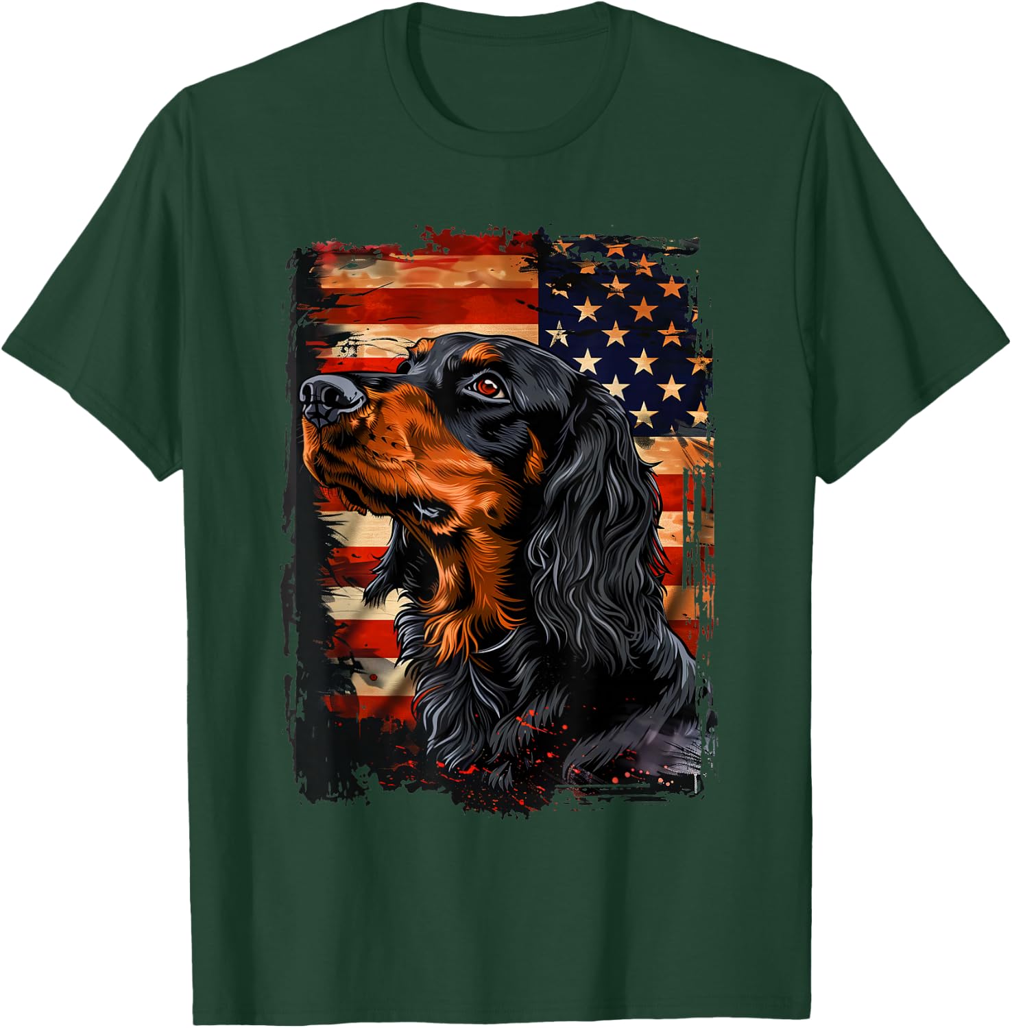 Gordon Setter American Flag Kids Men T-Shirt - T-Shirt | Forest