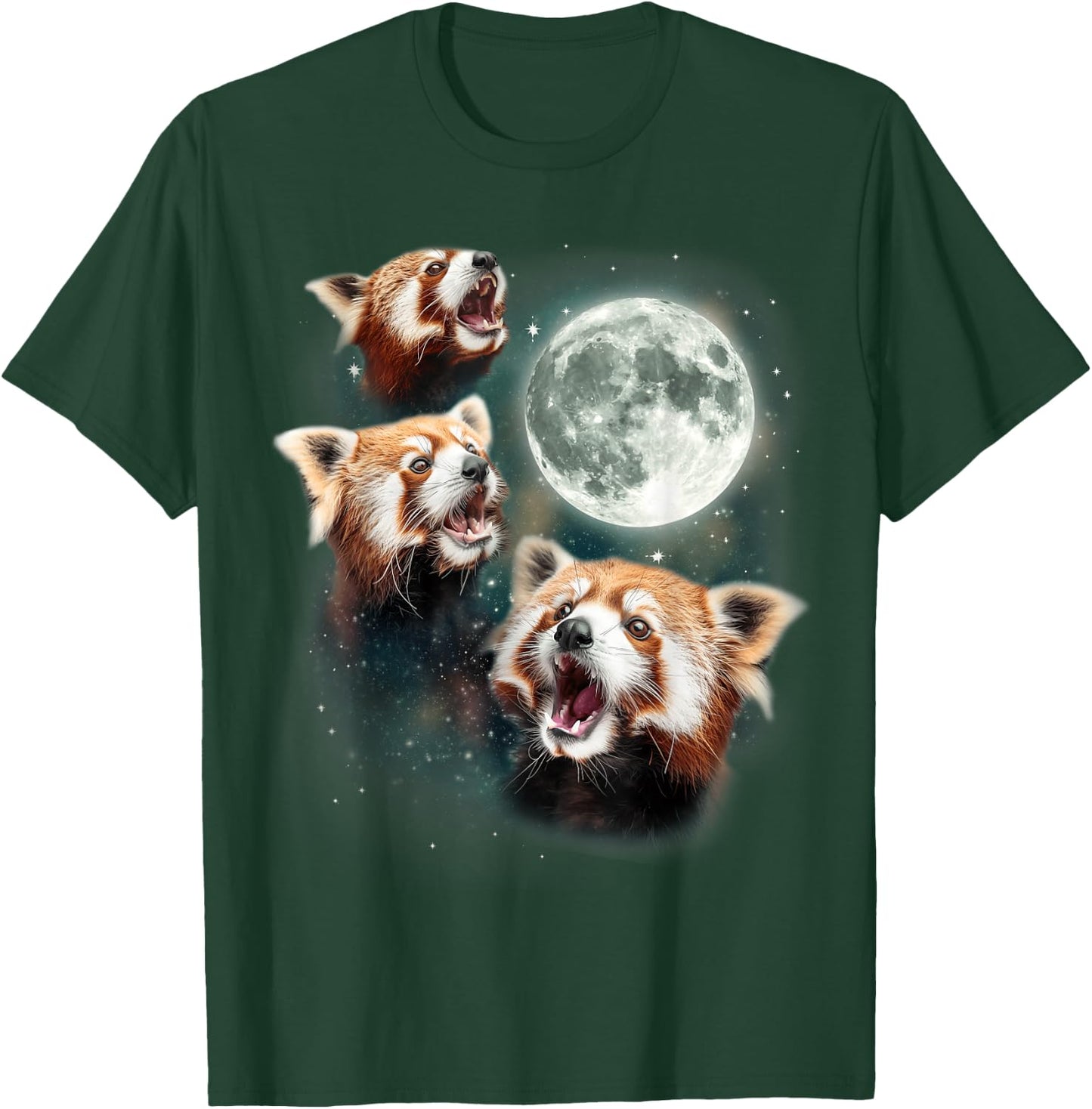 Three Red Panda Moon | 3 Moon Forest Bamboo Howling Bear T-Shirt - T-Shirt | Forest