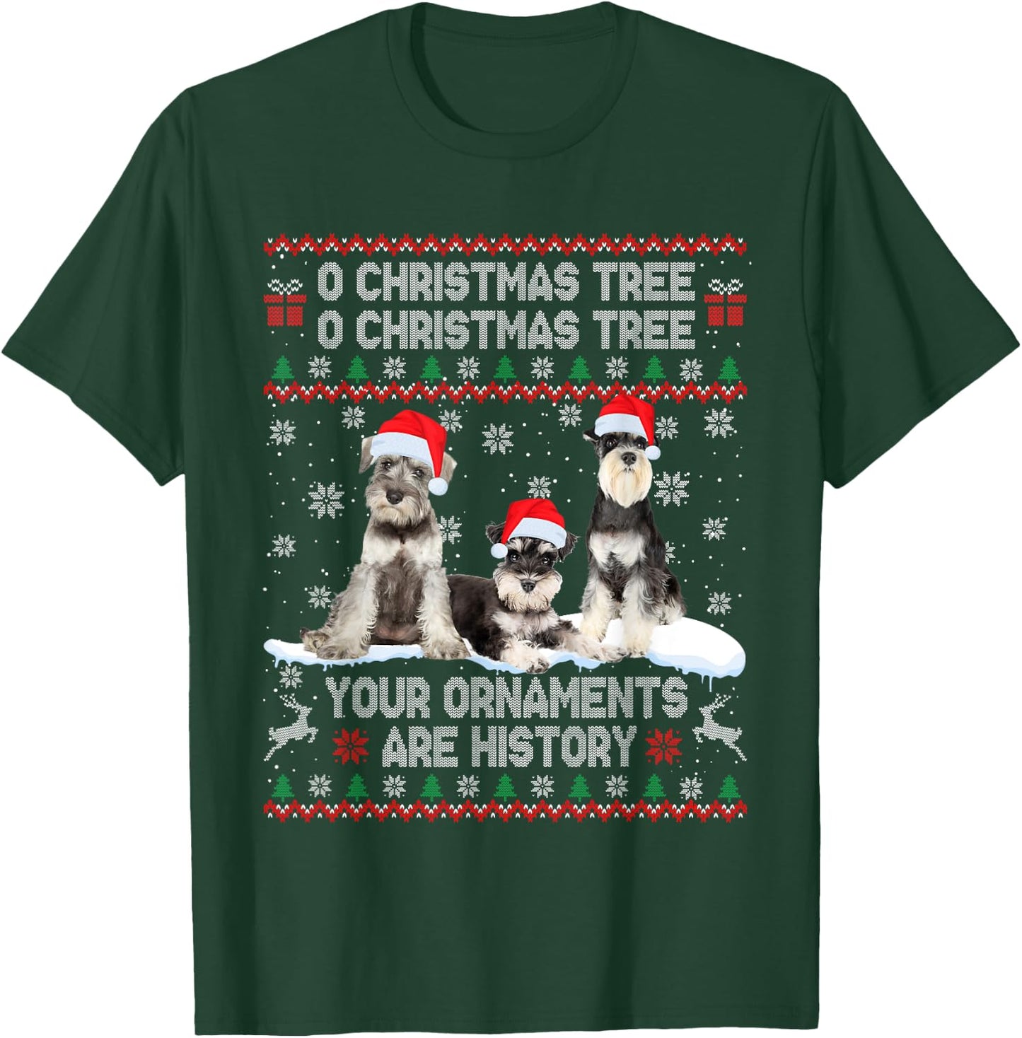 Schnauzer Dog Ugly Sweater Christmas Light Xmas Pajama T-Shirt - T-Shirt | Forest