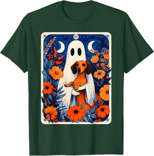 Ghost Holding Dachshund Spooky Tarot Card Fall Halloween T-Shirt - T-Shirt | Forest