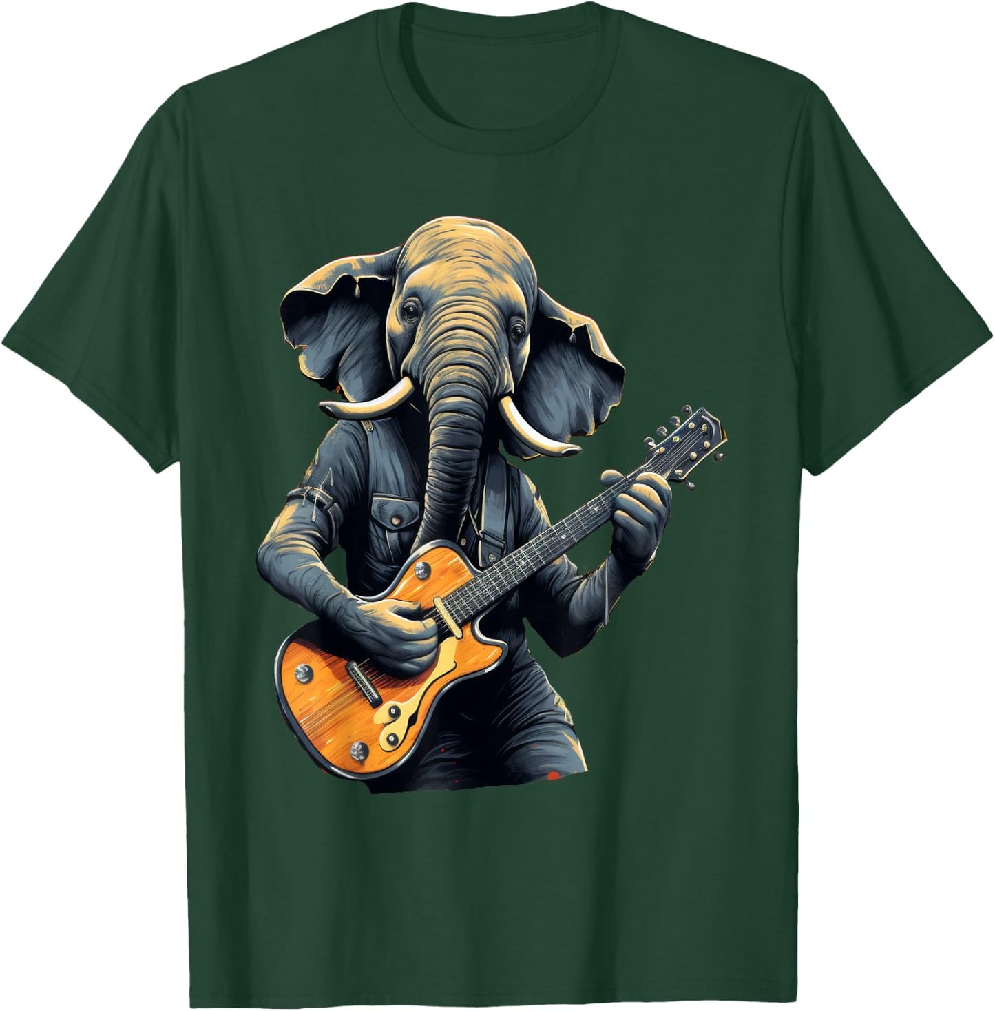 Cute Elephant Playing Guitar Elephants Musician Music T-Shirt - T-Shirt | Forest