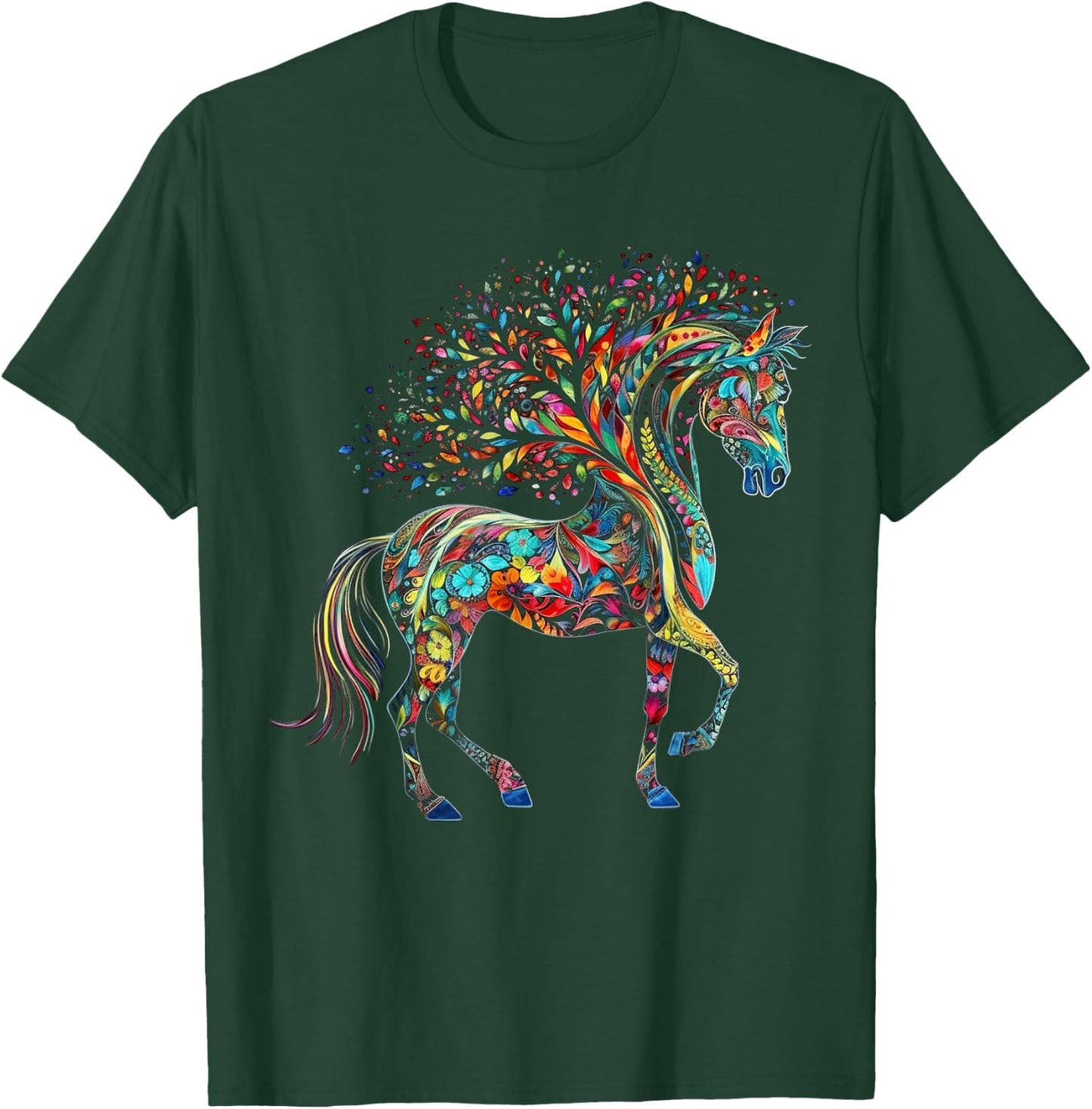 Horse Artwork Tree Colourful Animal Horse T-Shirt - T-Shirt | Forest