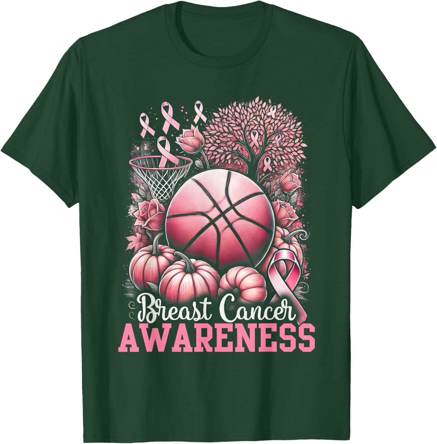 Basketball Breast Cancer Awareness T-Shirt - T-Shirt | Forest