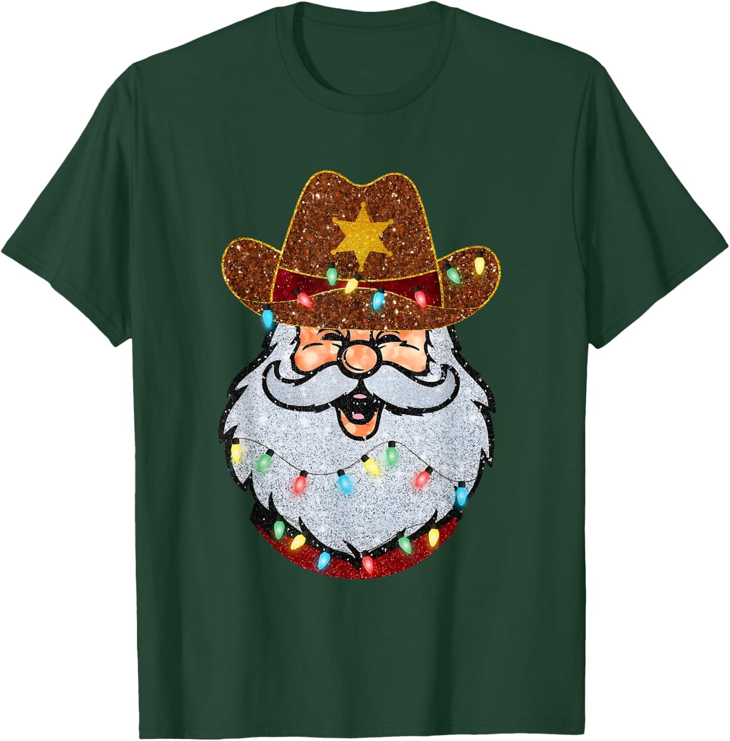 Santa Cowboy Western Christmas Xmas Lights Holiday Pajamas T-Shirt - T-Shirt | Forest