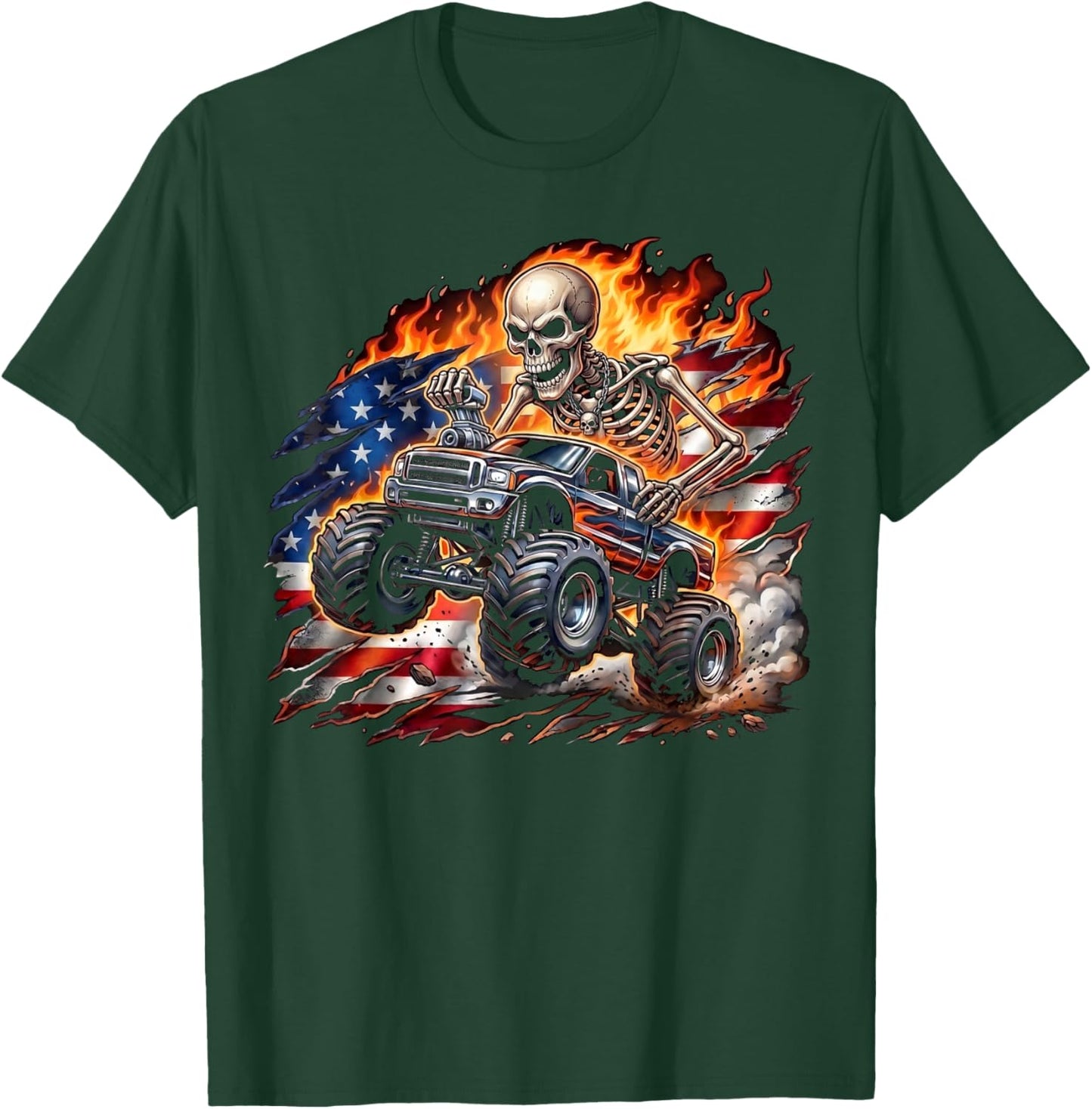 Patriotic Monster Truck Skeleton American Flag 4th of July T-Shirt - T-Shirt | Forest