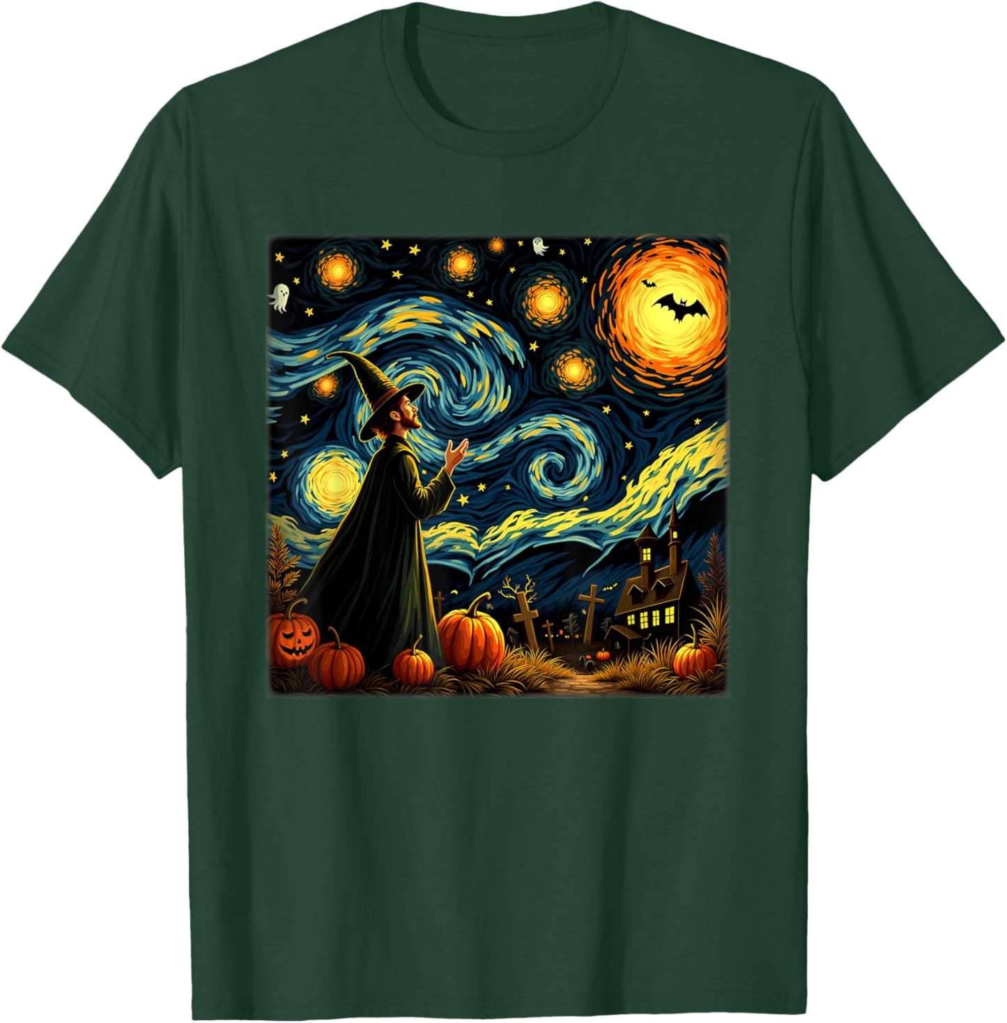 Spooky Halloween Magician Starry Night T-Shirt - T-Shirt | Forest