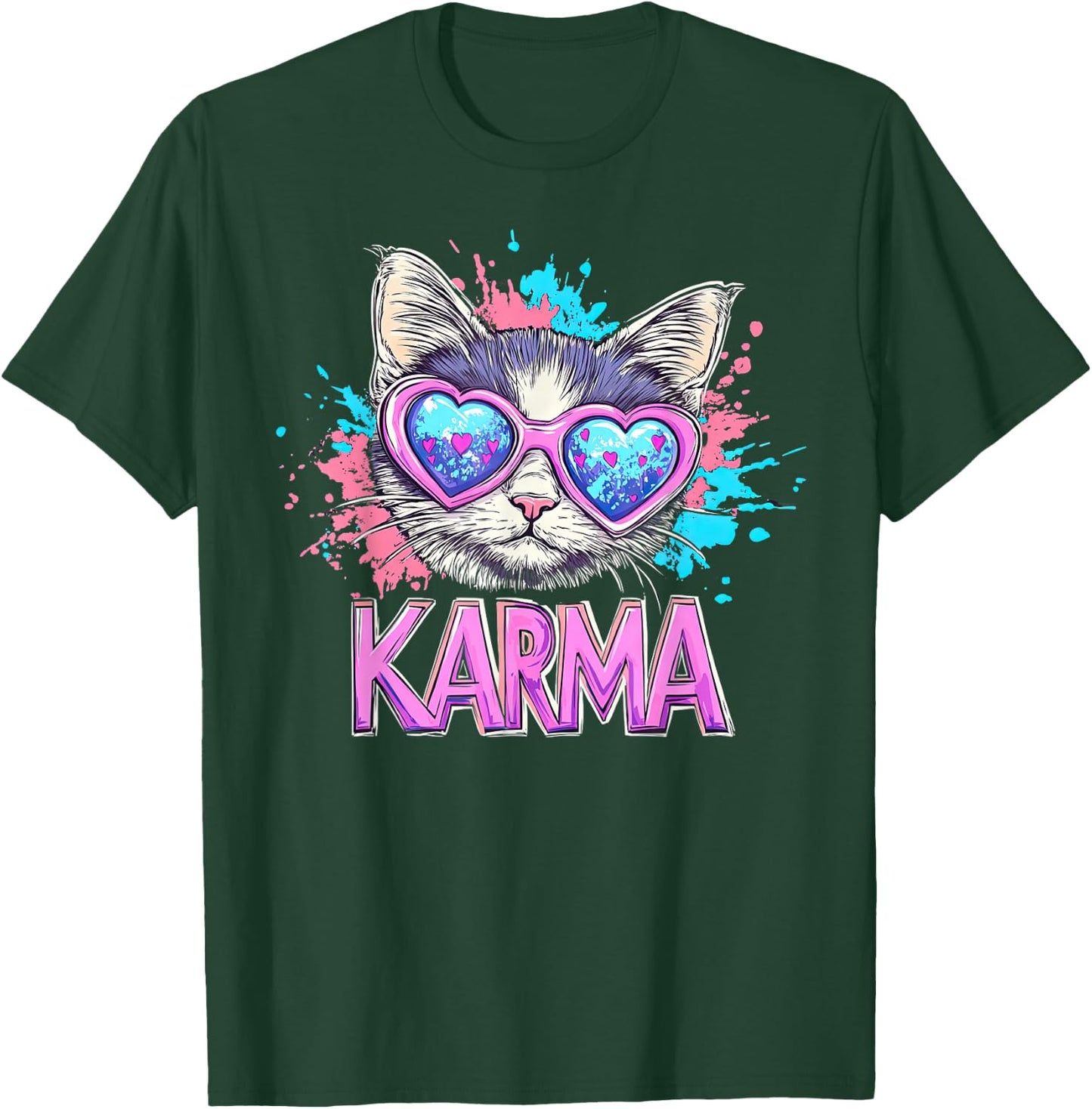 Vintage Cat Karma lovers For Teens Girls Women Men T-Shirt - T-Shirt | Forest