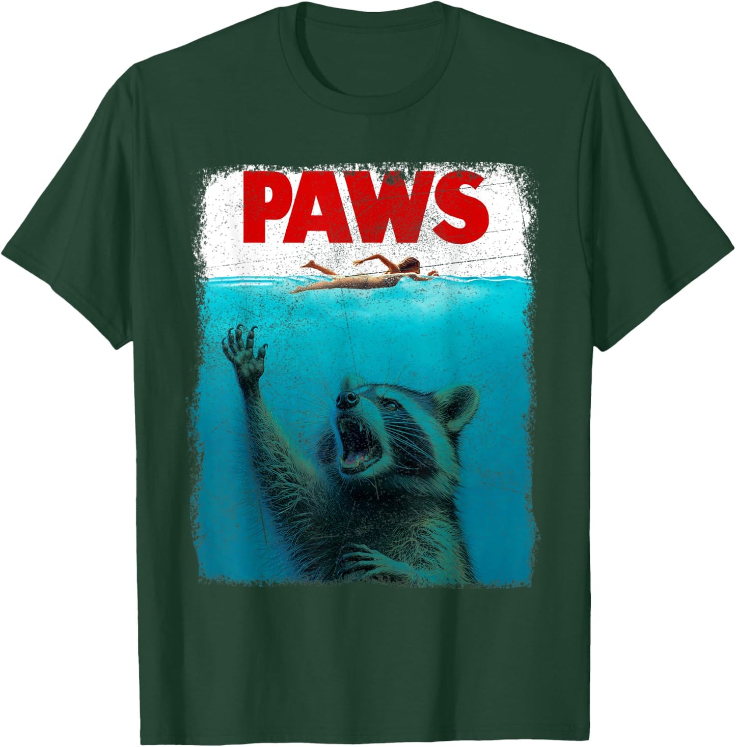Raccoon Paws Funny Swimming Shark Vintage Retro Humor T-Shirt - T-Shirt | Forest