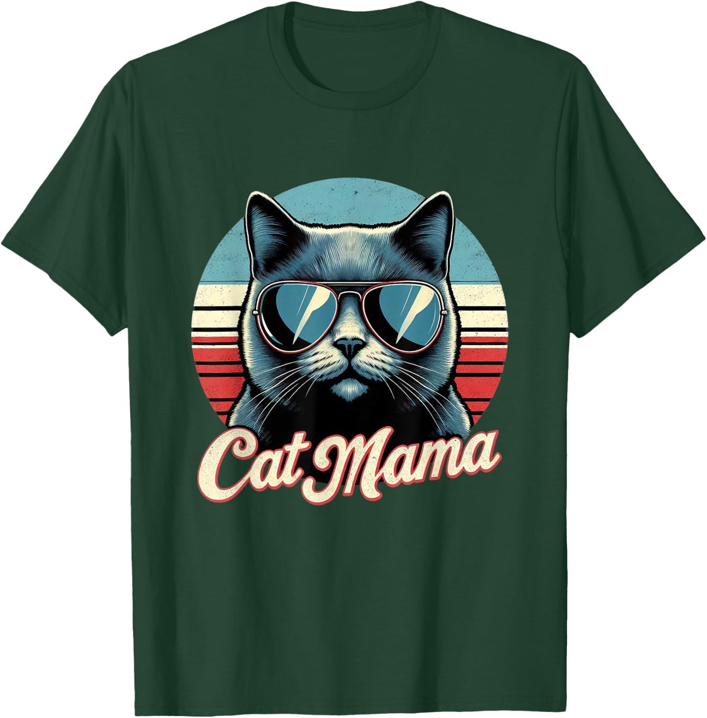 Cat Mama Cool Russian Blue Cat Mother's Day Retro Cat Mom Women Girls Kids T-Shirt - T-Shirt | Forest