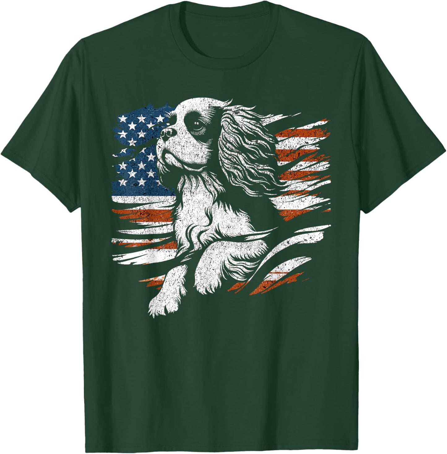 Cavalier King Charles Spaniel American USA Flag 4th of July Women Men T-Shirt - T-Shirt | Forest