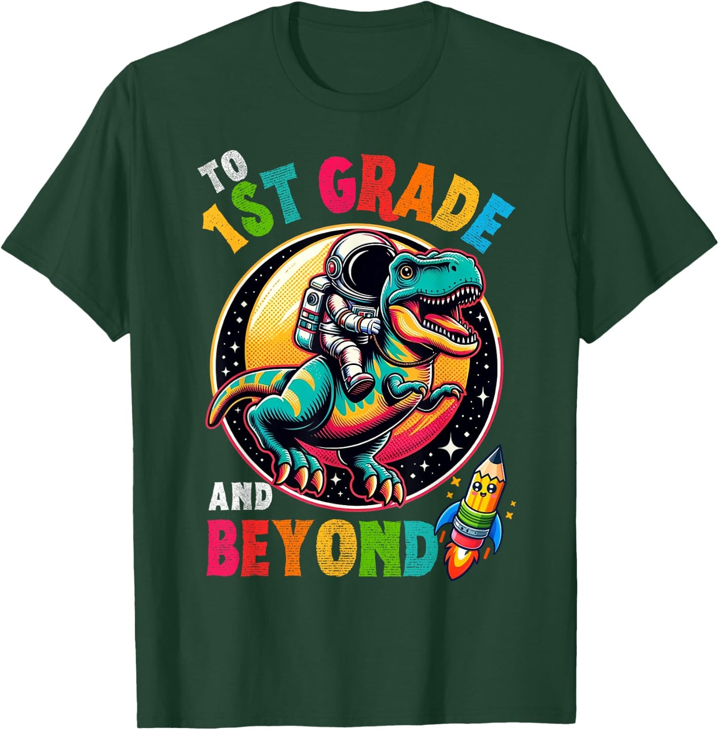 Astronaut Dinosaur boys First day back to School 1st grade T-Shirt - T-Shirt | Forest