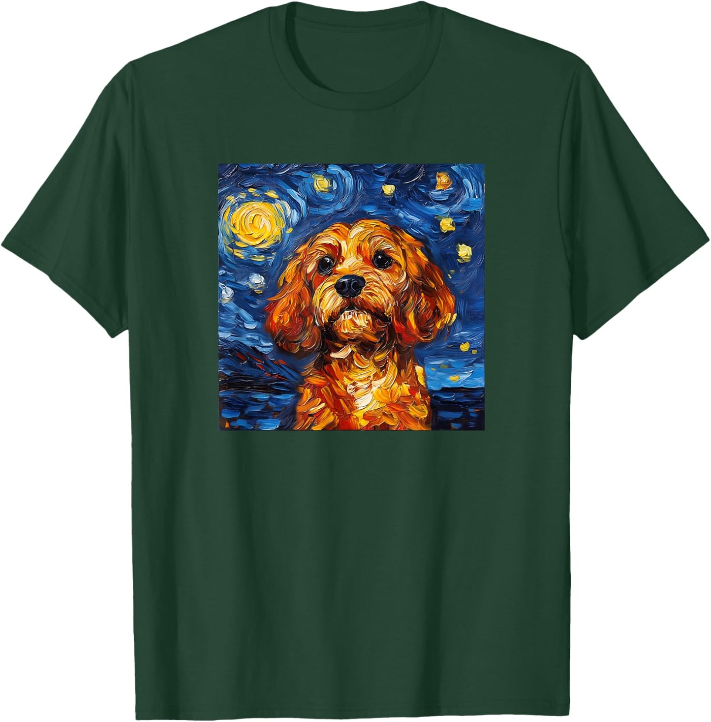 Cute Cavapoo Starry Night Dog Art T-Shirt - T-Shirt | Forest