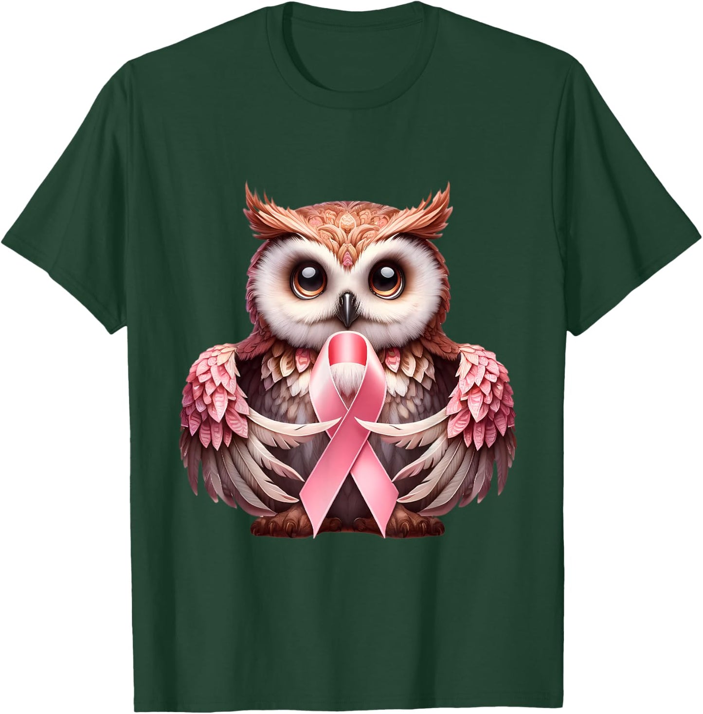 Breast Cancer Awareness Cute Owl Pink Ribbon Bird T-Shirt - T-Shirt | Forest