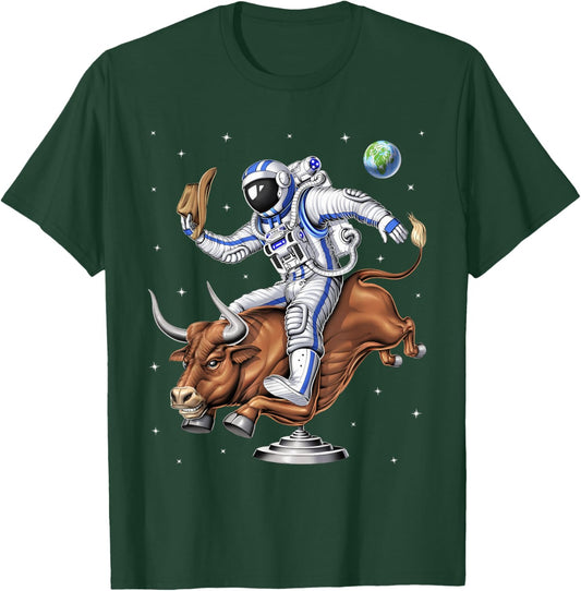 Space Astronaut Cowboy Riding Rodeo Bull Western Country T-Shirt - T-Shirt | Forest