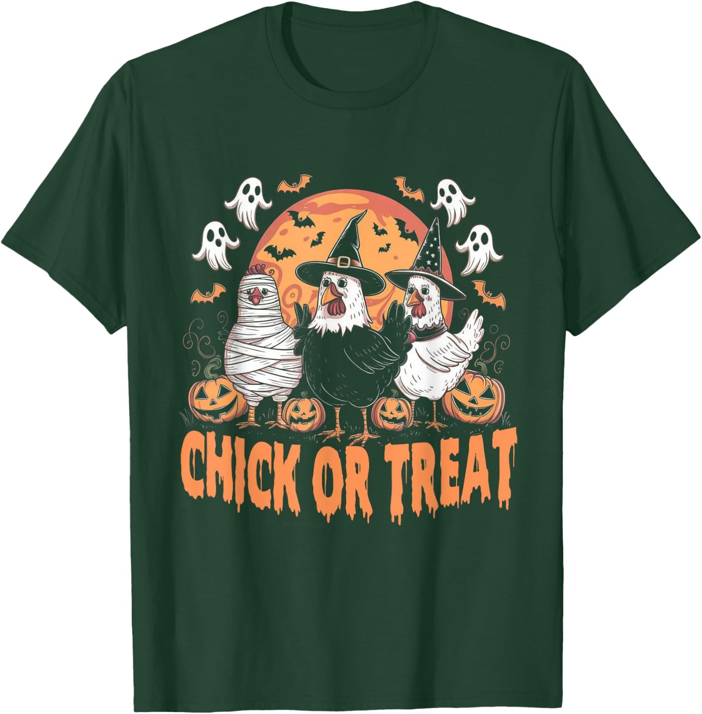 Halloween Spooky Chicken Autumn Chick or Treat Pumpkin Witch T-Shirt - T-Shirt | Forest