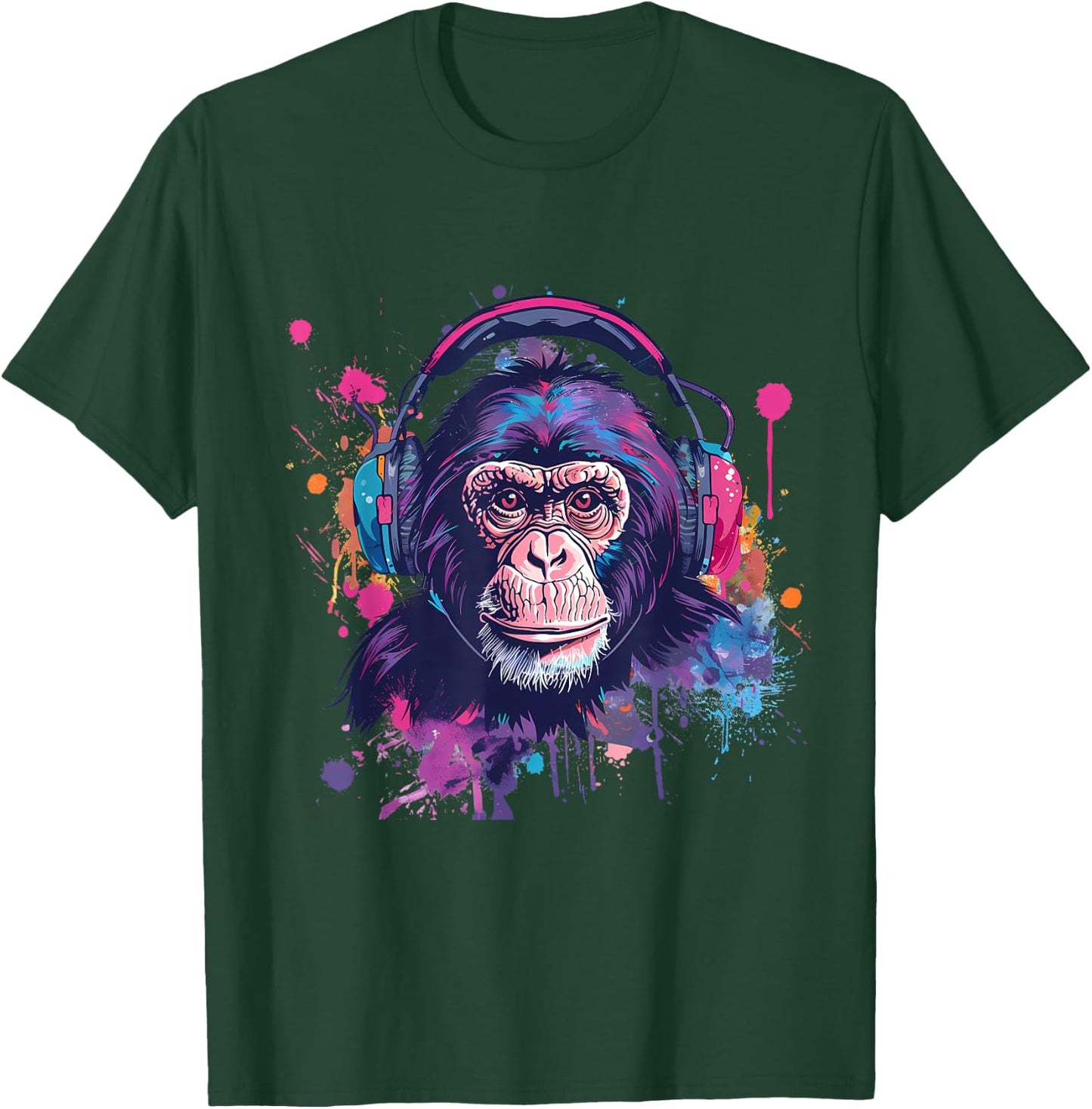 DJ Monkey Splash House Music Beatmaker Music Headphones T-Shirt - T-Shirt | Forest