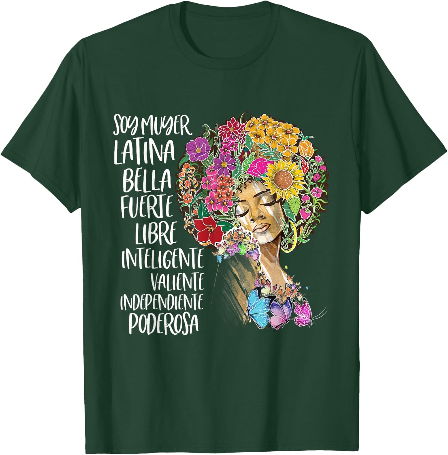 Soy Muyer Latina Afro American Flower Afro Spanish T-Shirt - T-Shirt | Forest