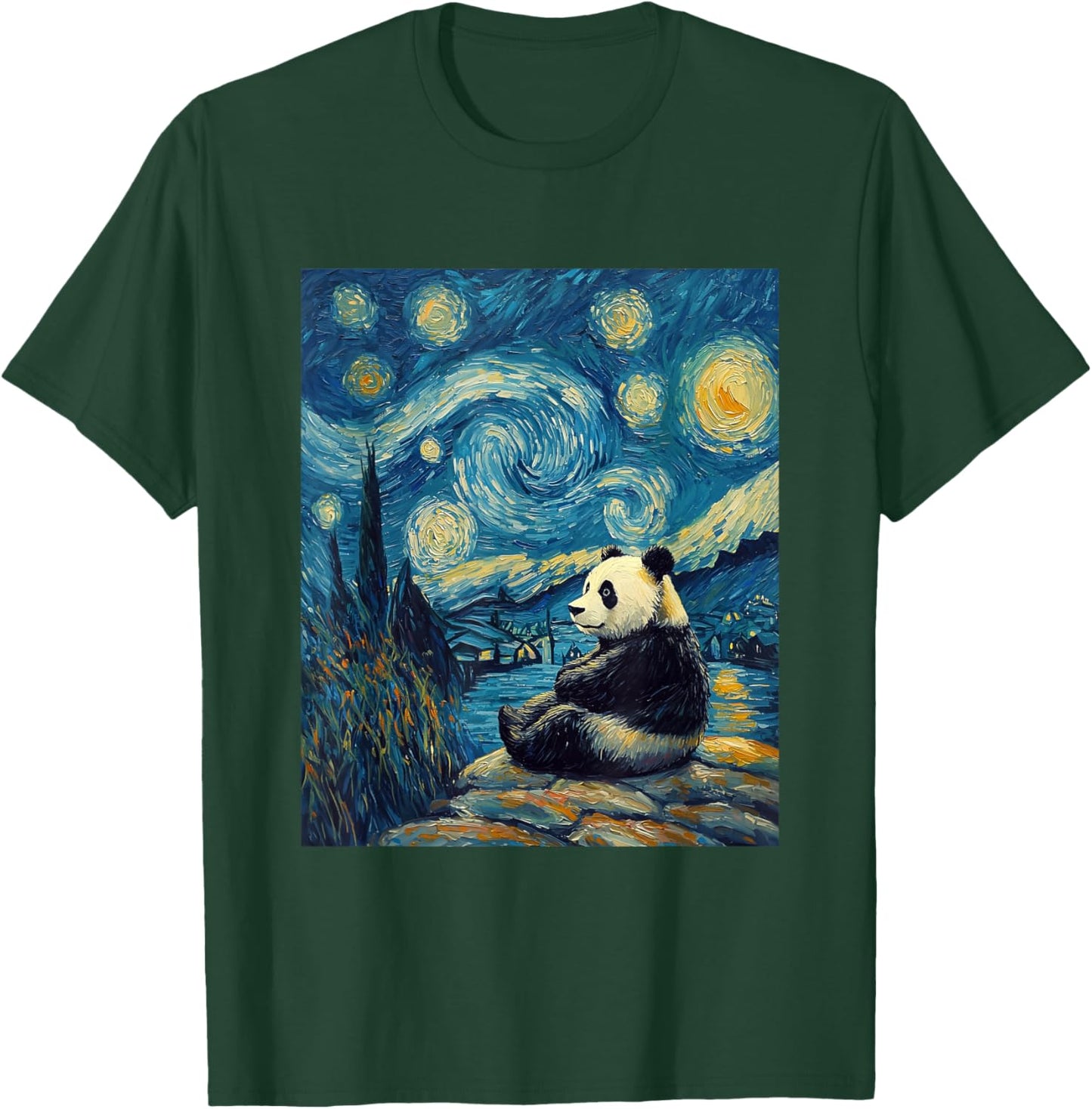 Cute Panda Bear - Van Gogh Style - Starry Night Graphic T-Shirt - T-Shirt | Forest