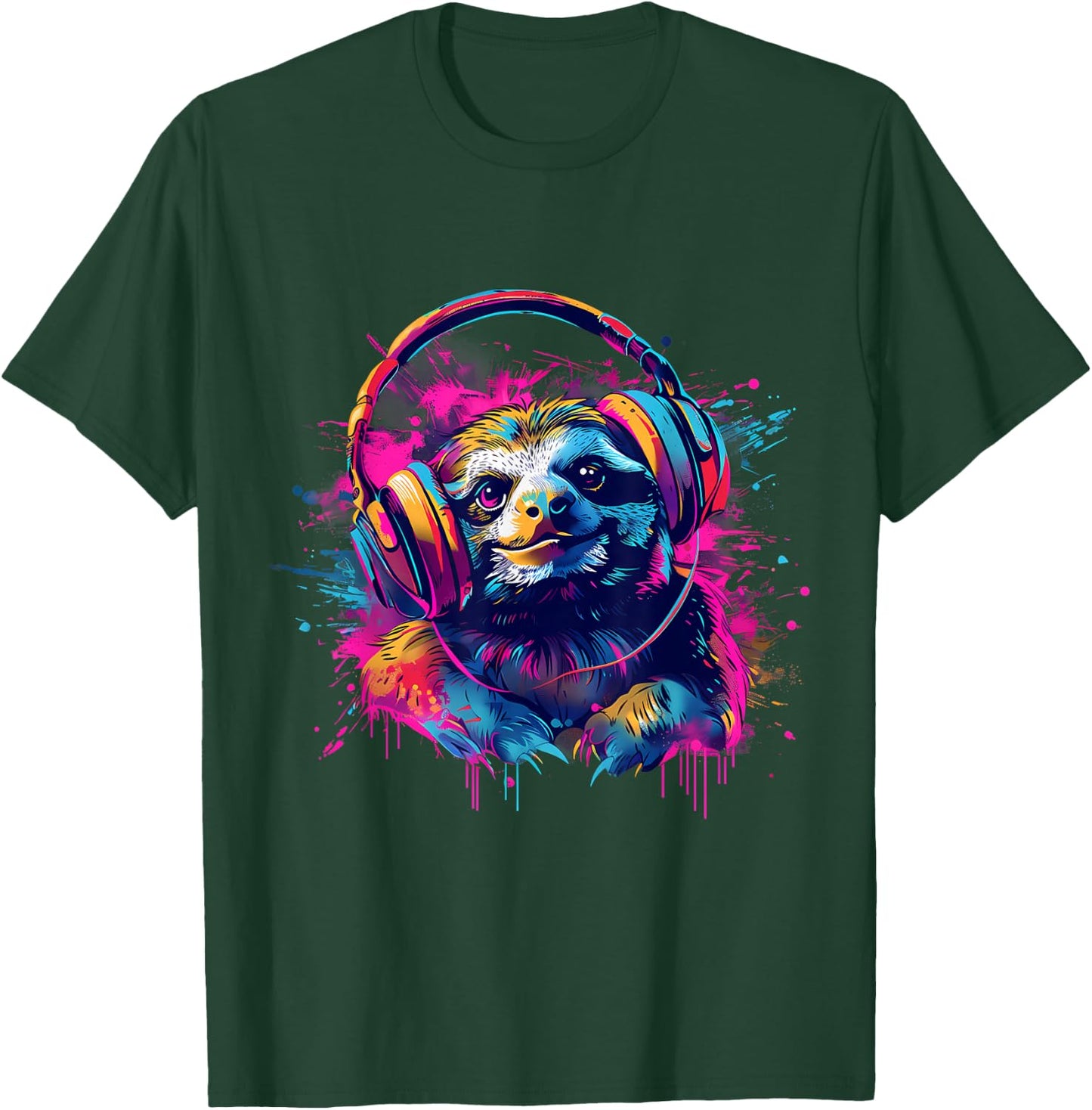 Sloth Music DJ Beatmaker Splash Music EDM Music Headphones T-Shirt - T-Shirt | Forest