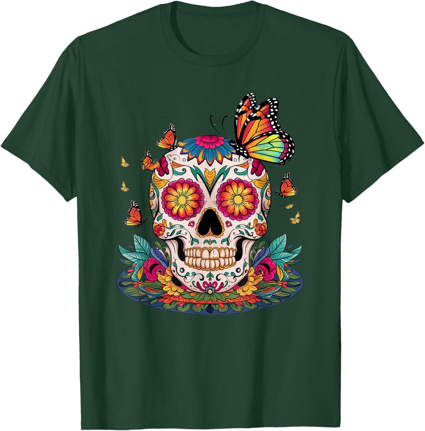 Sugar Skull Butterfly Day of Dead Halloween Dia De Muertos T-Shirt - T-Shirt | Forest