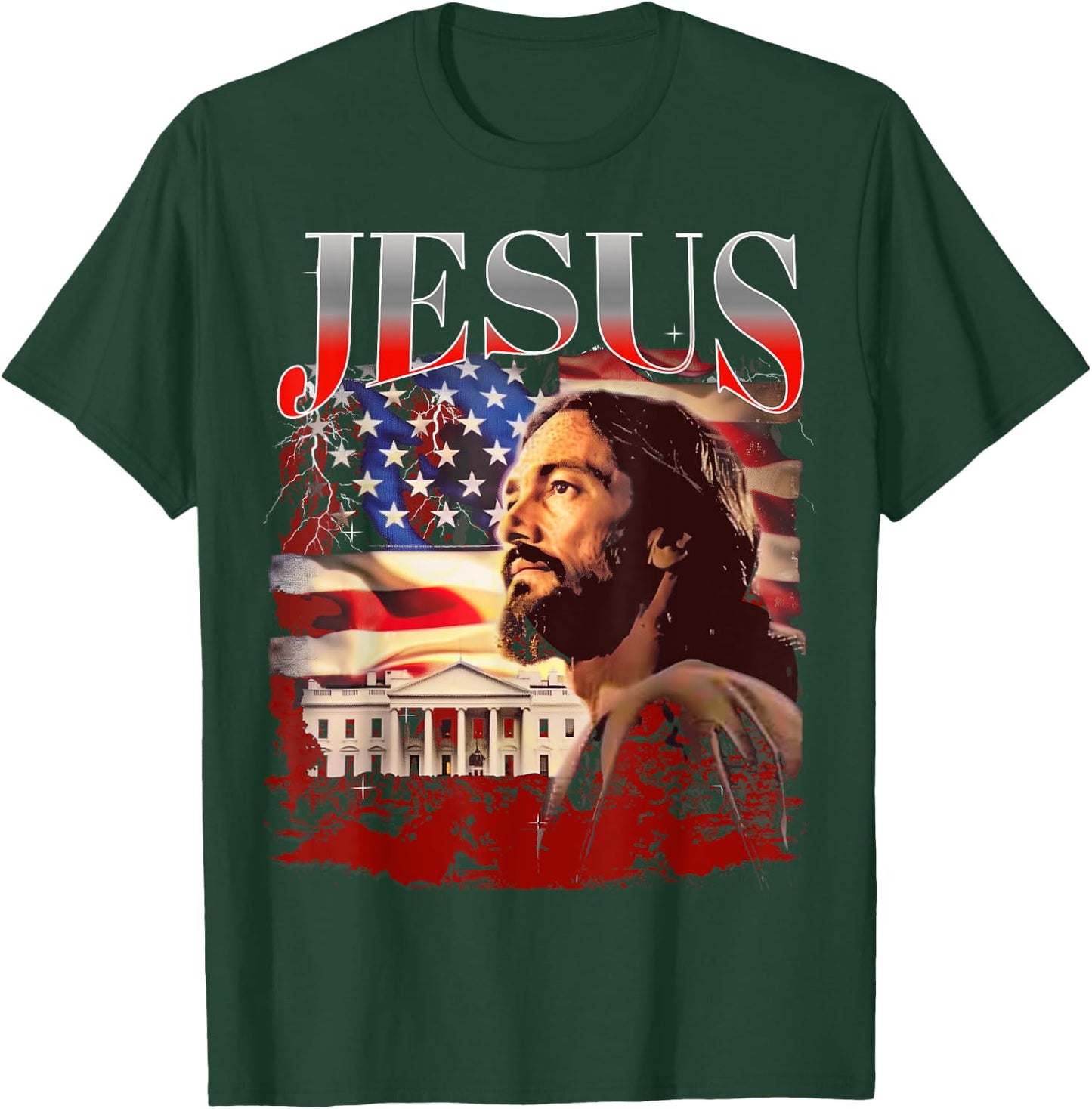 Jesus USA America Patriot Meme 90s Bootleg Rap Merch Style T-Shirt - T-Shirt | Forest