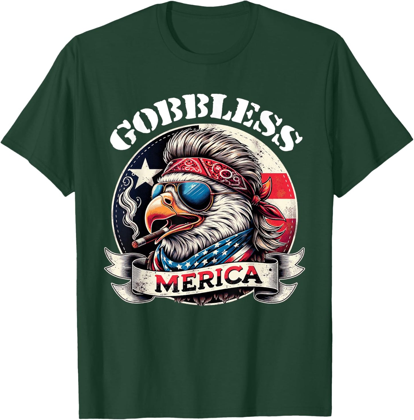 GOBBLESS Merica Patriotic Eagle Mullet American Hoss flag Women Men T-Shirt - T-Shirt | Forest
