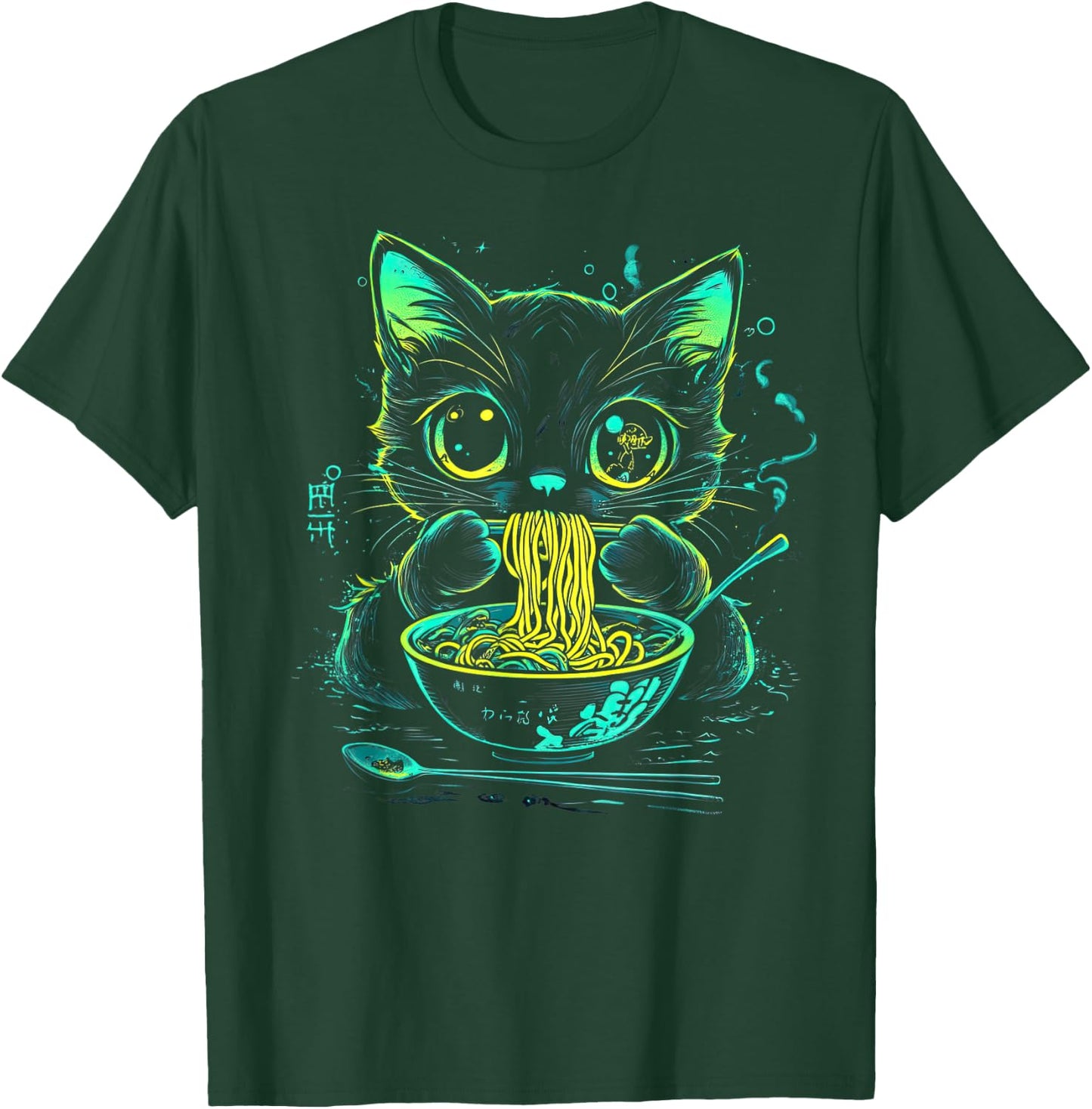 Anime Ramen Cat Japanese Retro Noodles Aesthetic Kawaii Cat T-Shirt - T-Shirt | Forest