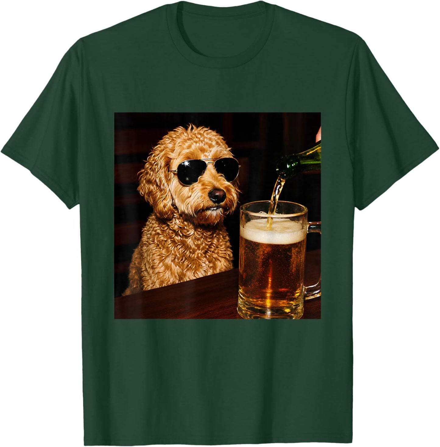 Vintage Cool Goldendoodle Drinking Beer Goldendoodle Dog Dad T-Shirt - T-Shirt | Forest
