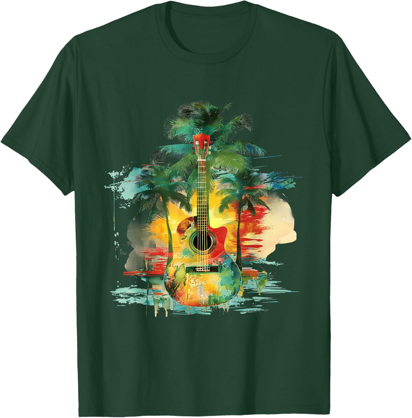 Rasta Reggae Guitar Rastafarian Roots Jamaican Pride T-Shirt - T-Shirt | Forest