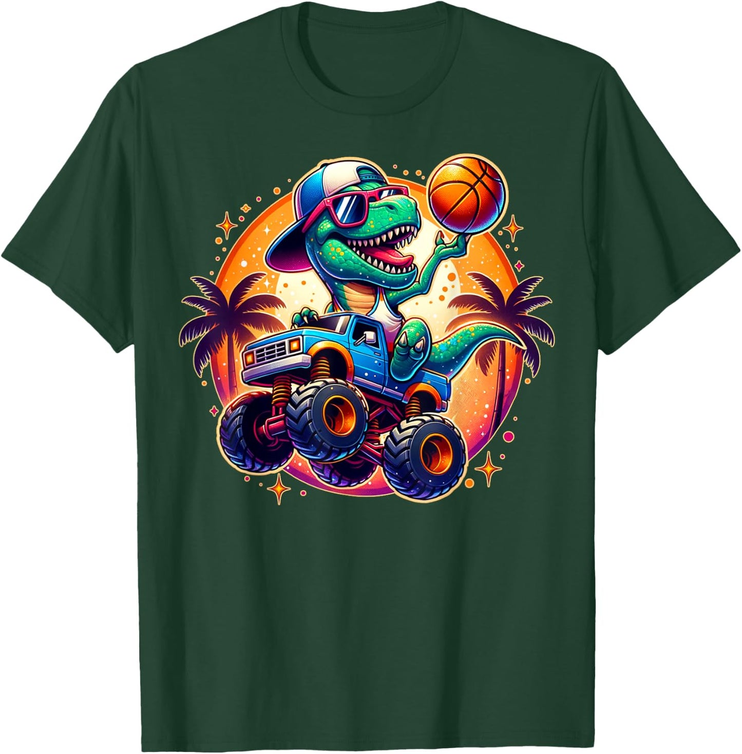 Funny T-rex Dinosaur Basketball Player Kids Toddlers Youth T-Shirt - T-Shirt | Forest