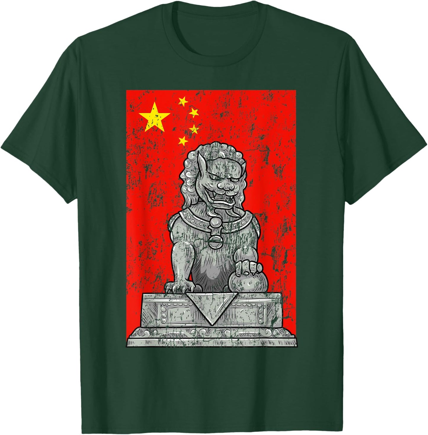Chinese Flag China Lion Guard Beijing Distressed T-Shirt - T-Shirt | Forest
