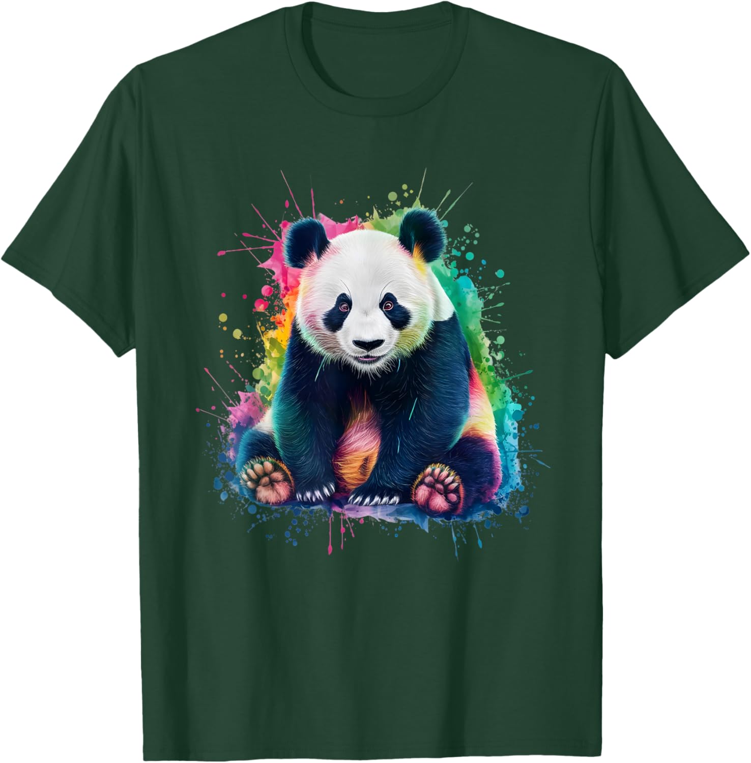 Panda Men's Women's Colourful Watercolour Panda T-Shirt - T-Shirt | Forest