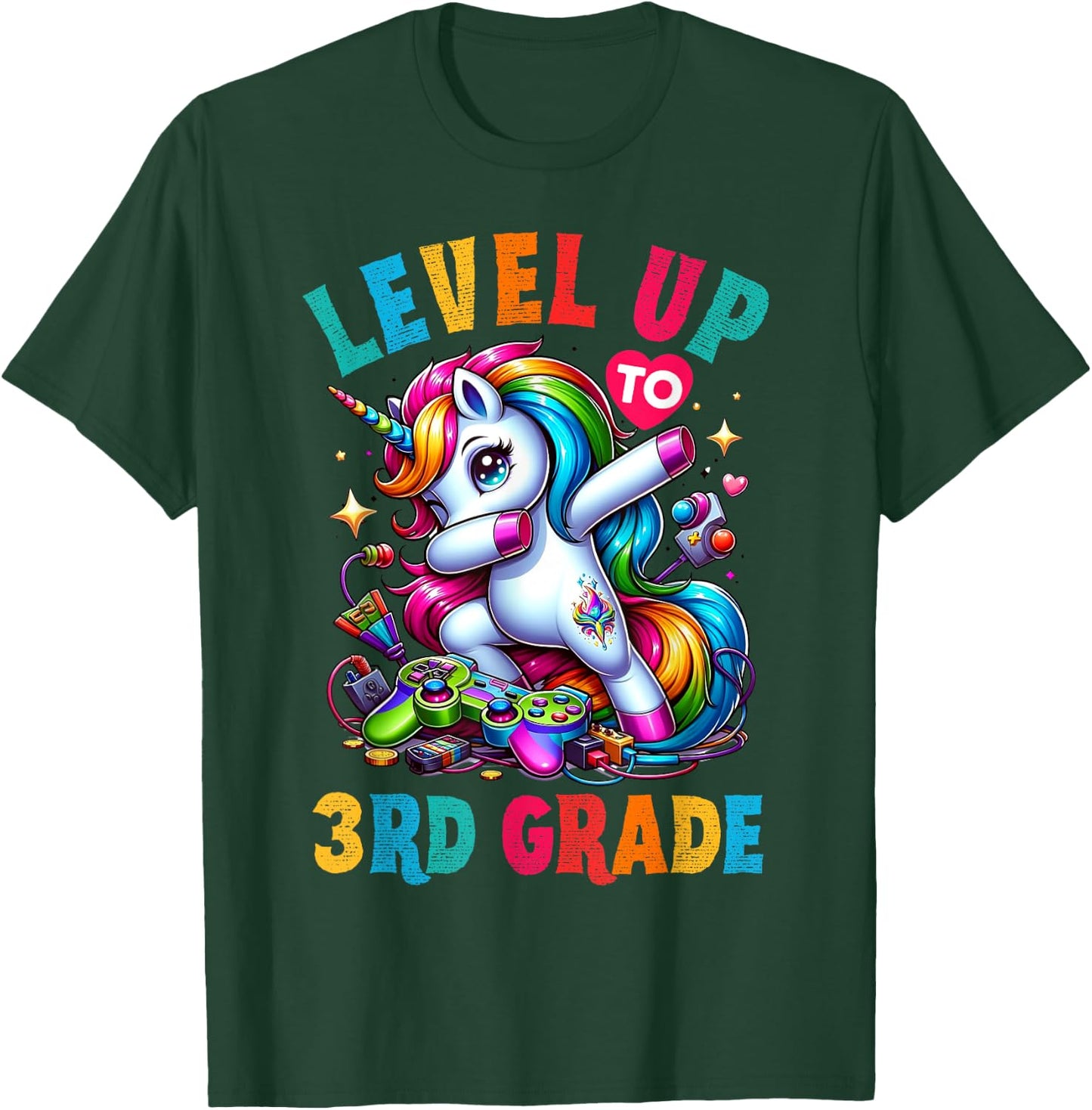 Unicorn video games back to School 3rd grade Girls Level up T-Shirt - T-Shirt | Forest