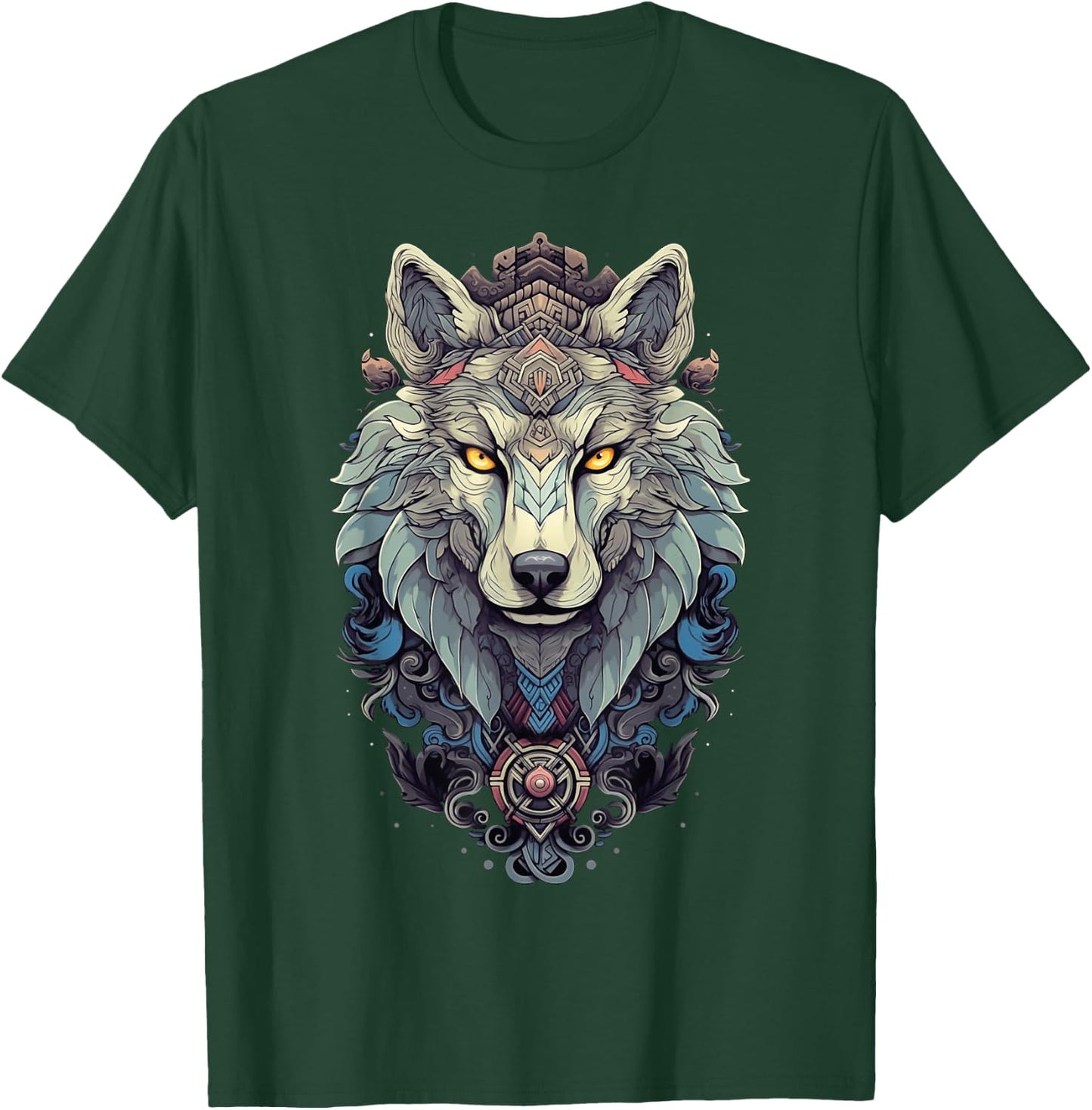 Native American Boho Wolf Splash Art Animal Face Wolf T-Shirt - T-Shirt | Forest