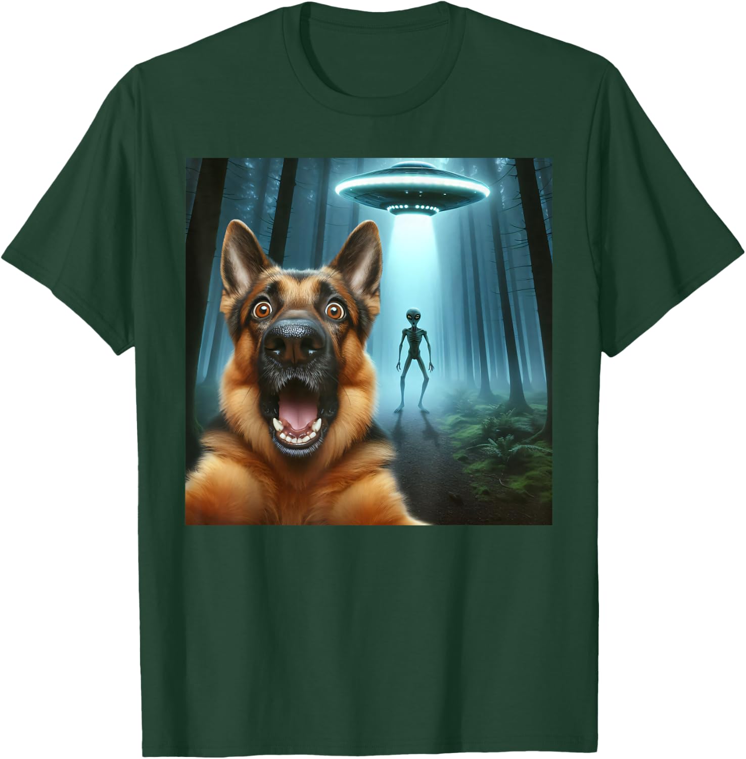 German shepherd Selfie alien UFO funny German shepherd mom T-Shirt - T-Shirt | Forest