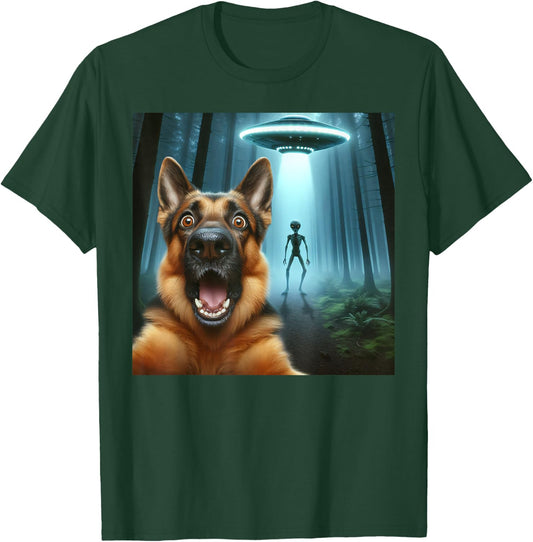 German shepherd Selfie alien UFO funny German shepherd mom T-Shirt - T-Shirt | Forest
