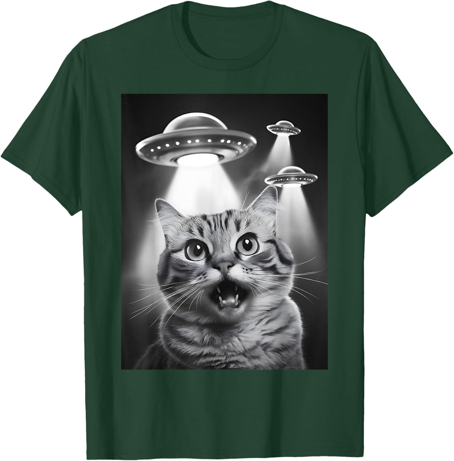 Alien UFO Funny Cat Selfie T-Shirt - T-Shirt | Forest