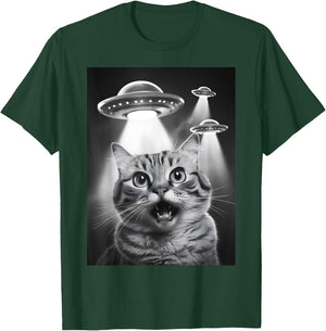 Alien UFO Funny Cat Selfie T-Shirt - T-Shirt | Forest