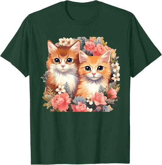 Cute Cottagecore Cats Flowers Garden Cat Lover T-Shirt - T-Shirt | Forest