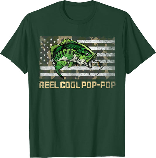 Reel Cool POP-POP Fishing Camo Flag Father's Day Fisherman T-Shirt - T-Shirt | Forest
