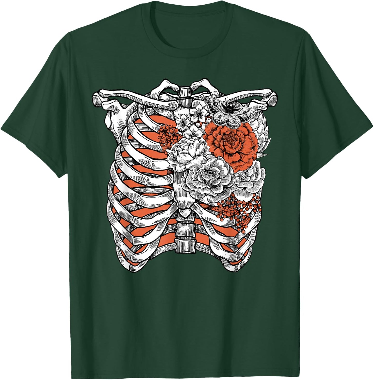 Skeleton Flowers Rib Cage Shirt X-Ray Funny Halloween T-Shirt - T-Shirt | Forest