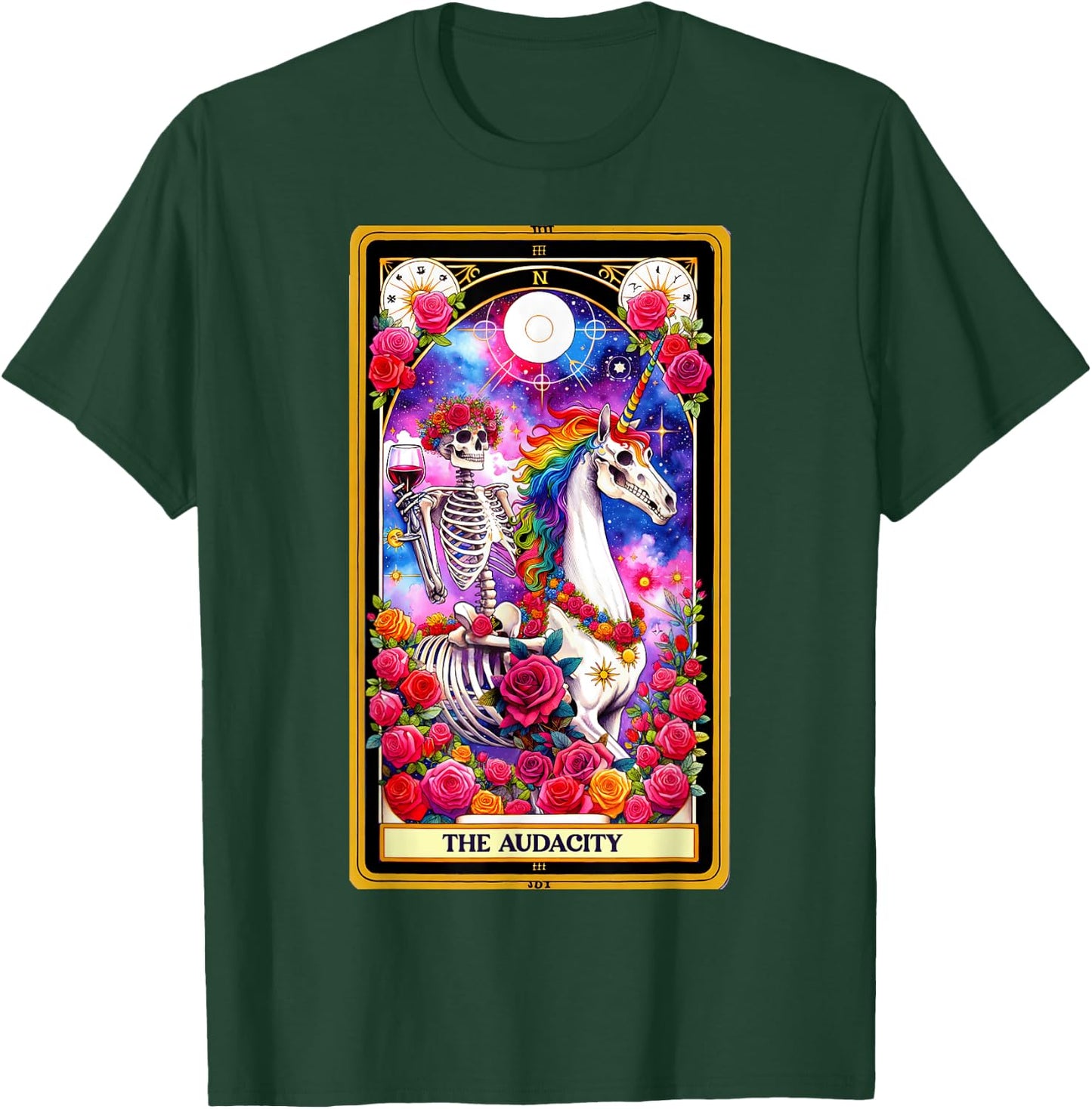 The Audacity Tarot Card Skeleton Skelly Unicorn Wine Women T-Shirt - T-Shirt | Forest