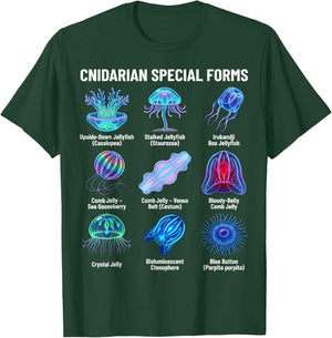 Cnidarian Special Forms Jellyfish & Comb Jelly Species Chart T-Shirt - T-Shirt | Forest