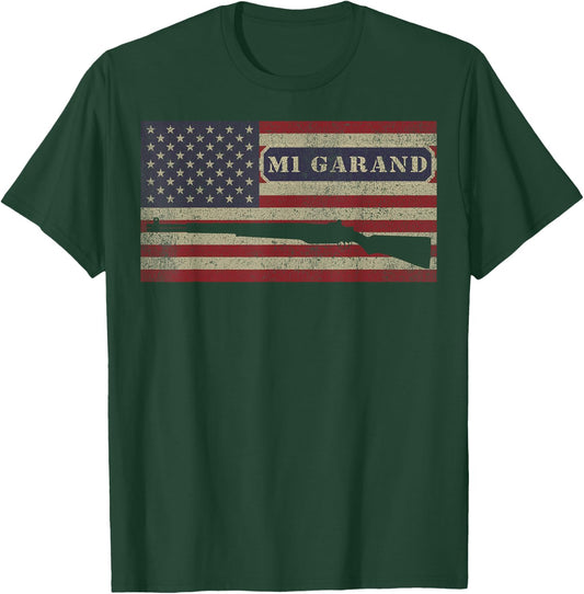 M1 Garand WWII Rifle USA Patriotic American Flag T-Shirt - T-Shirt | Forest