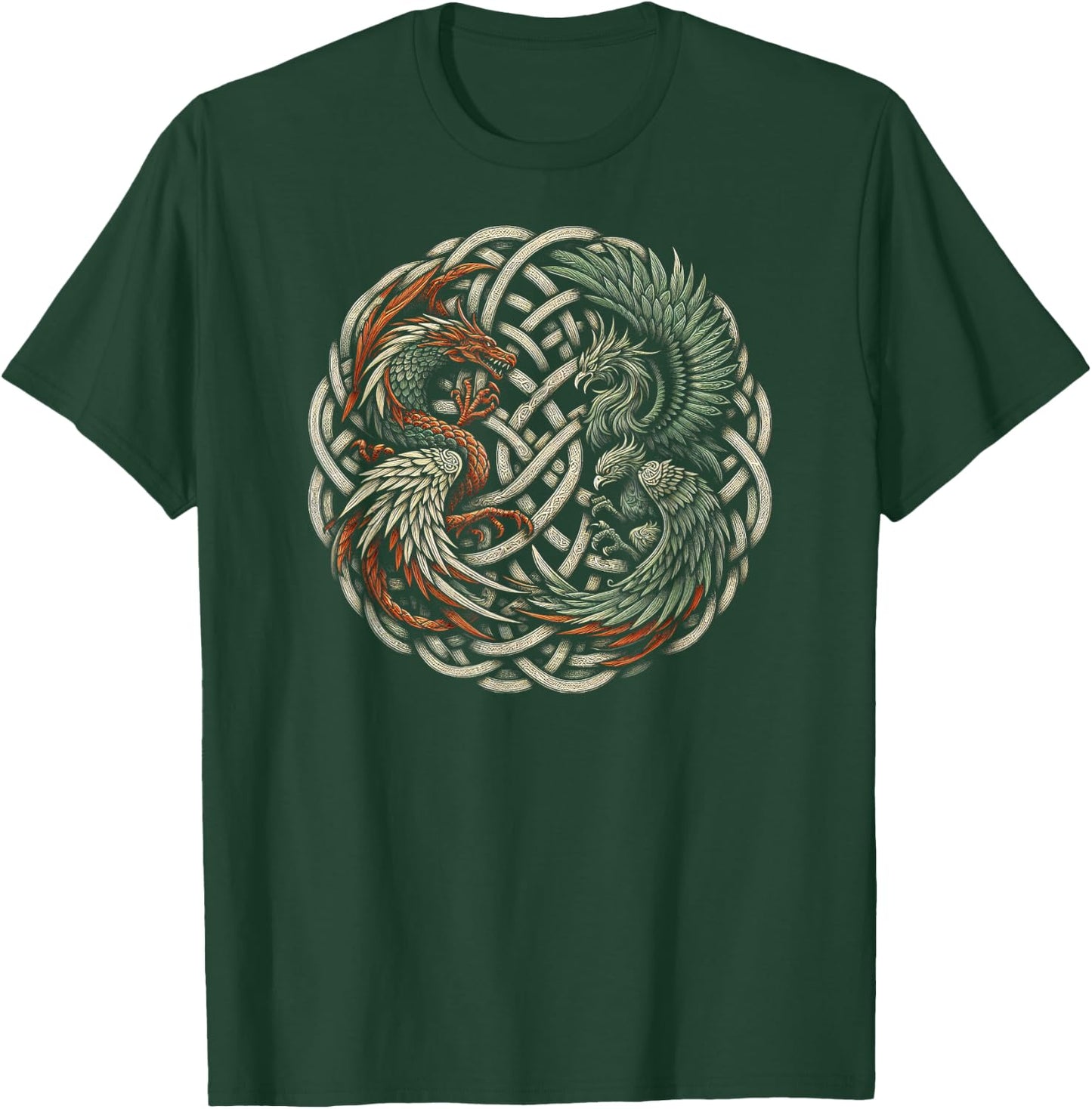 Intricate Celtic Knot with Dragon and Phoenix T-Shirt - T-Shirt | Forest
